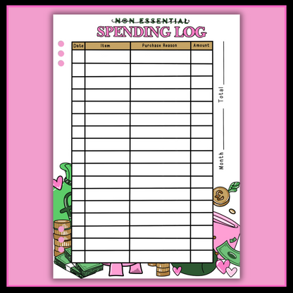Non-Essential Spending Log - 12 Page Set