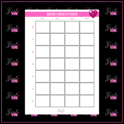 Monthly Dinner Planner - Set of 12 Pages