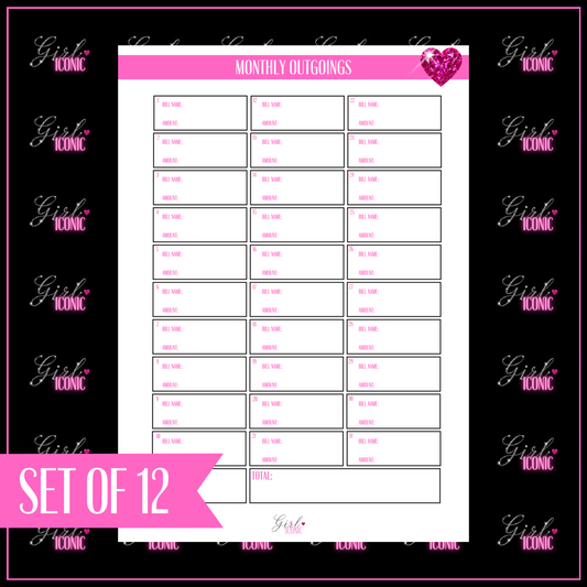 Monthly Outgoings - Set of 12 Pages