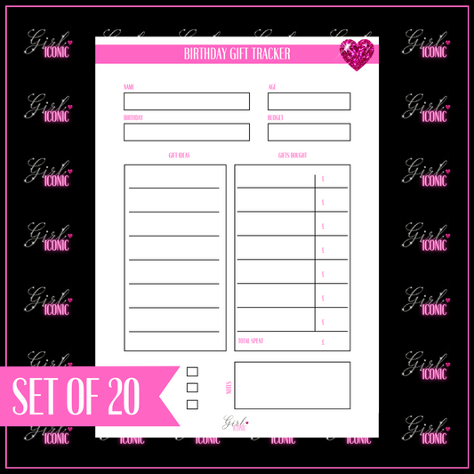 Birthday Gift Tracker - Set of 20 Pages