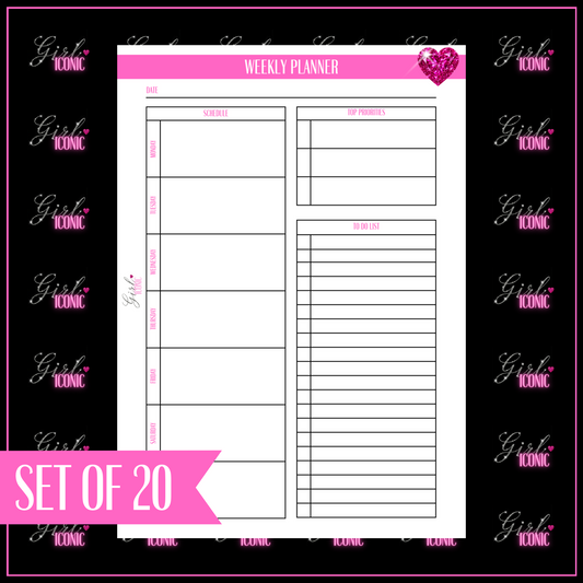 Weekly Planner - Set of 20 Page Inserts