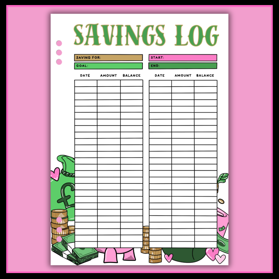 Savings Log - Single Page