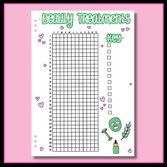 Yearly Beauty Treatment Tracker - Single Page