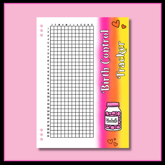Yearly Birth Control Tracker - Single Page
